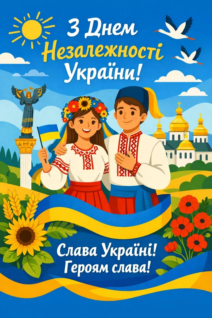 Привітання з Днем Незалежності України 2026: 35 років свободи — слова, які торкнуться серця